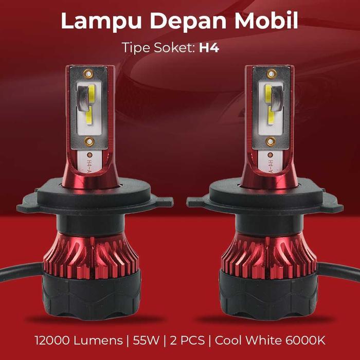 Lampu Depan Mobil Led H4 K5 Zes Chip - 12000 Lumens 55W Super Terang & Anti Silau