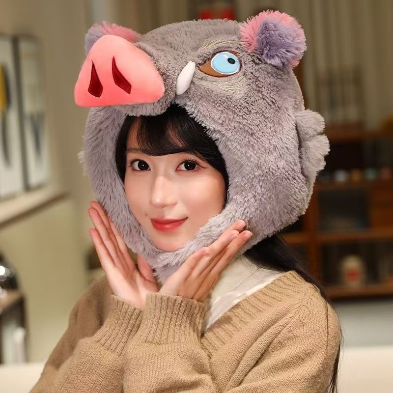 Anime Demon Slayer Plush Cotton Hat Cap Inosuke Cosplay Unisex Soft Comfortable Caps Accessories