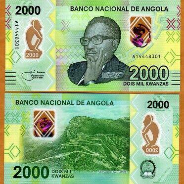 Uang Kertas Angola 2000 Kwacha 2020 Polymer Desain Baru - Koleksi Mata Uang