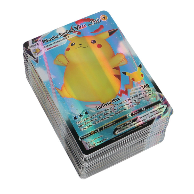 100Pcs Portuguese Pokemon Cards Holographic Vmax Letter with Rainbow Arceus Shiny Charizard trade