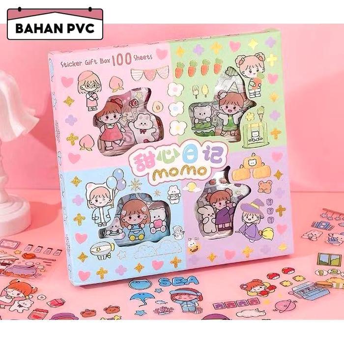 TERMURAH (HEMAT) 3 PACK - Pretty Sticker Momo 1 pack isi 100 Lembar Pcs Stiker Box Momo Stiker Motif