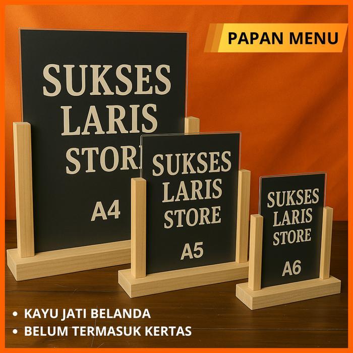 STAND MENU KAYU PAPAN MENU A6 A5 A4 SERBAGUNA