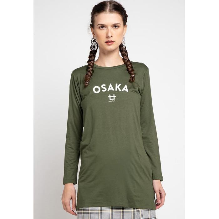 LTD05 thirdday mls Kaos Wanita Lengan Panjang Hijau Army Hi-Low Hem Instacool - S osaka logo green a