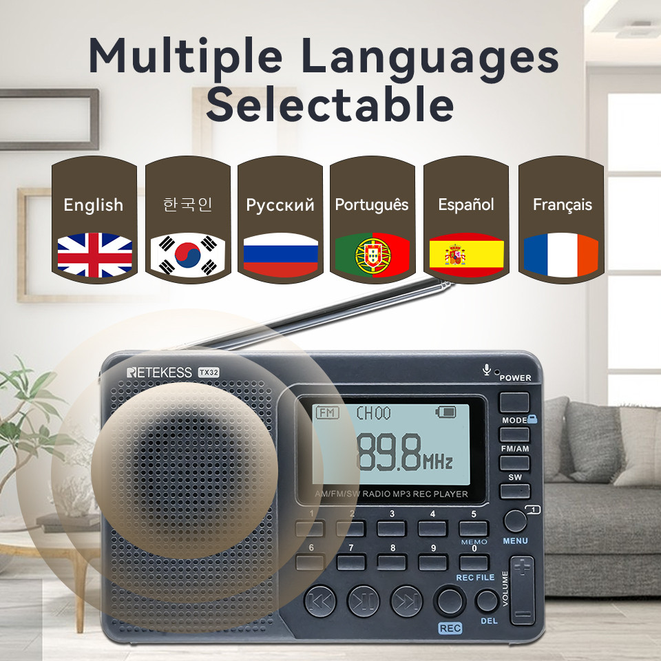RETEKESS V115 Radio FM AM SW Portable Radios Rechargeable Radio Batteries multiple bands USB