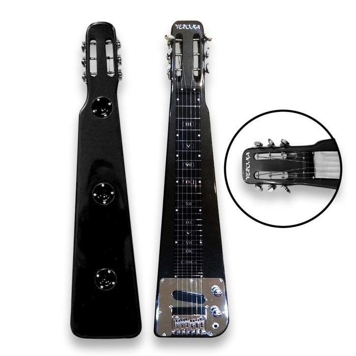 Lap Steel Gitar Elektrik Hawaiian 6 Senar Warna Hitam Metalik