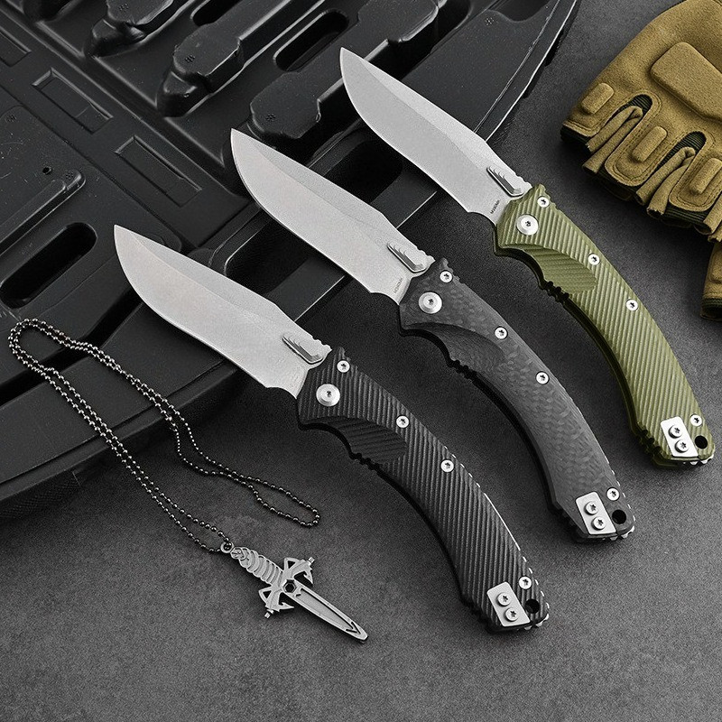 MT amphibian folding knife D2 steel high hardness folding knife outdoor tool carbon fiber handle
