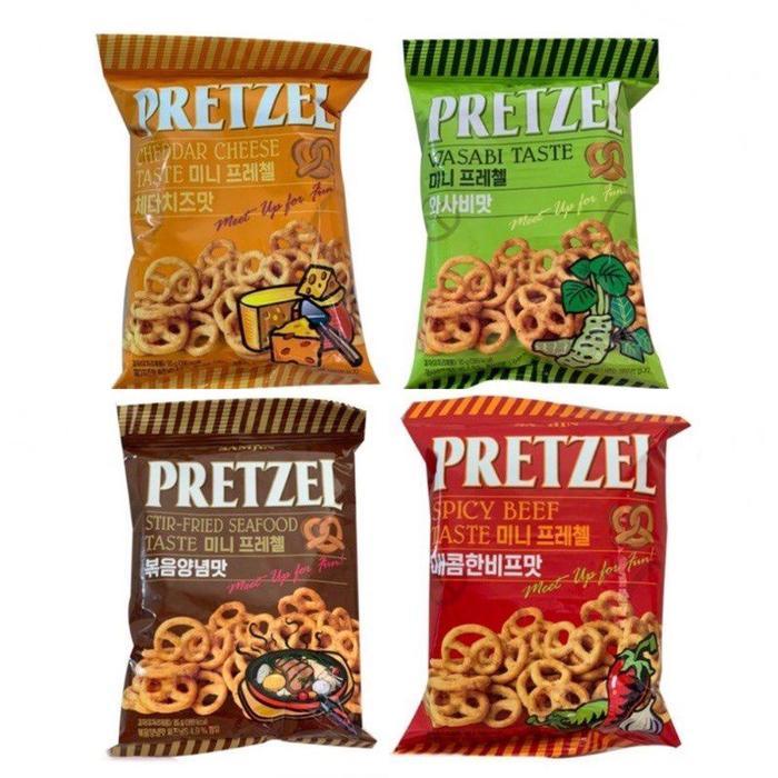 Yummy Samjin Pretzel Korea Beef Spicy, Seafood, Cheese, Wasabi, Choco