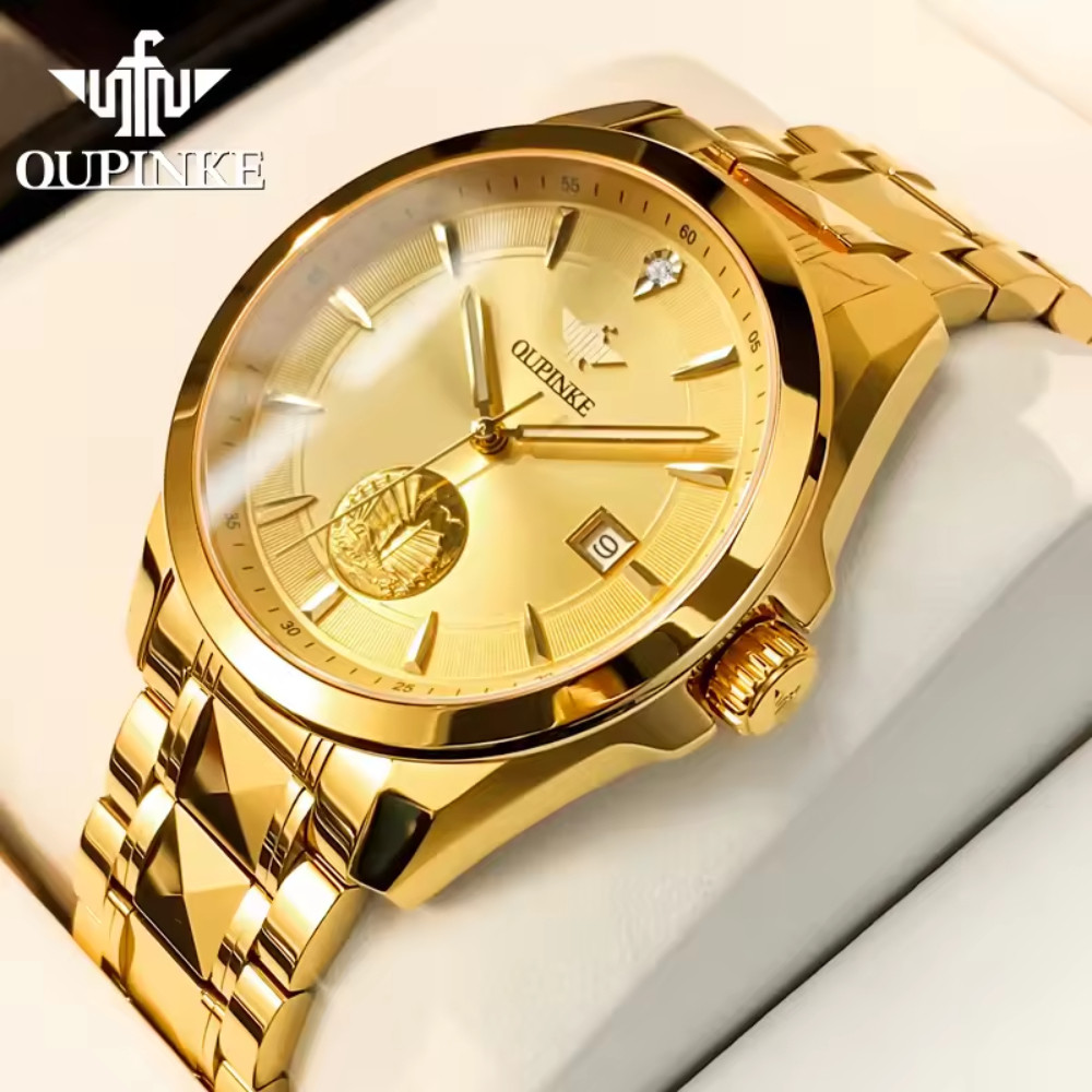 OUPINKE Brand Swiss Automatic Mechanical Watch Men Luxury Real Gold Real Diamond Sapphire Mirror