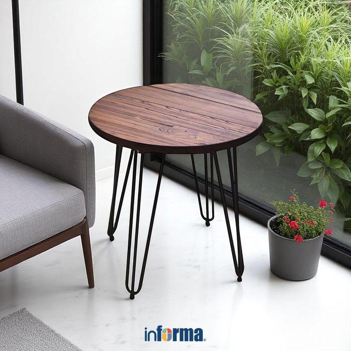 Informa Manley Meja Tamu Bundar - Cokelat Sofa Samping Kopi Sudut Baca Dekorasi Rumah Ruang Keluarga