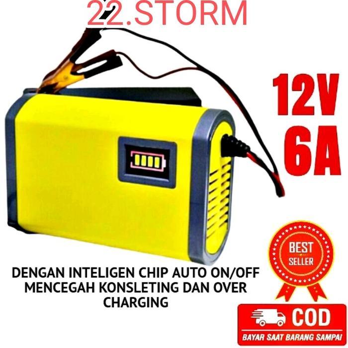 Charger Aki 12 Volt 6A Mobil Motor Otomatis Cas Accu 6 Amper Car