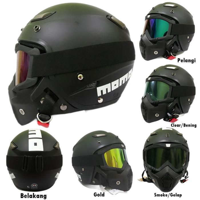 Helm Retro Jpn Momo Hitam Doff Goggle Mask Sni Shark Raw Jap Style