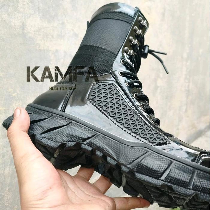 Sepatu Pdl Tni Polri Model Tawon Kulit Mengkilap Boa Jaring Hitam Shoes Safety Pria