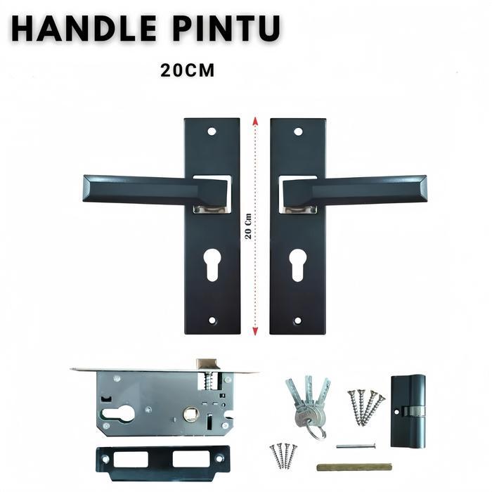 Premium Gagang Pintu Handle Kunci Pintu Set Ukuran 20Cm Tanggung Hitam / Pegangan Pintu Kunci Kamar