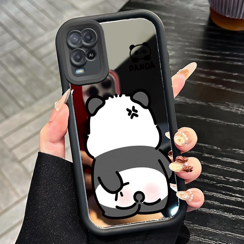 Casing Hp untuk OPPO A54 Case Panda Imut Sedang Menggaruk Pantat Kasing silikon Mirror Cesing Warna 