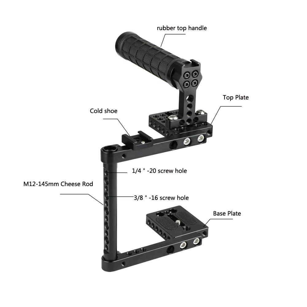 HDRIG DSLR Camera Cage Rubber Top Handle 2 Shoe Mounts For Canon 600D 700D 80D For Nikon D3200