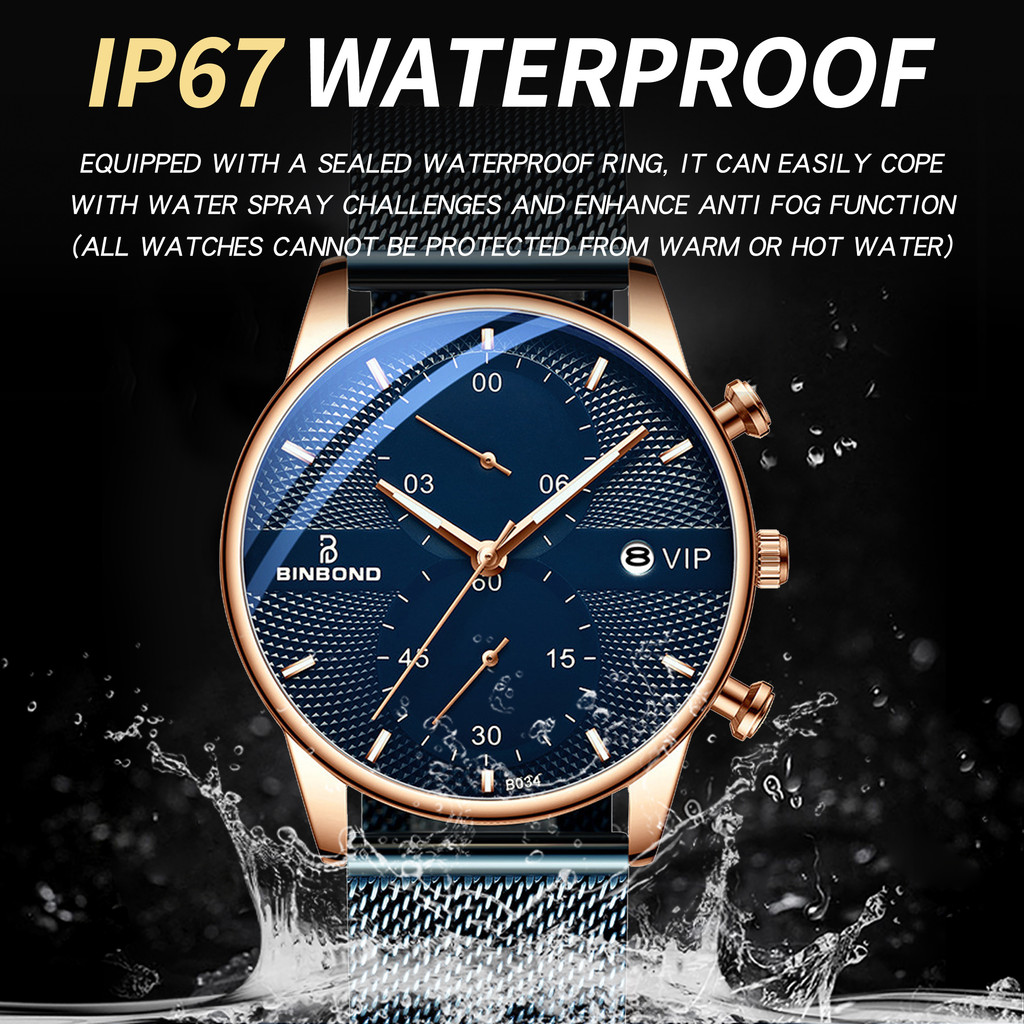 BINBOND quartz wristwatches for man luxury precise luminous waterproof auto date chronograph sturdy