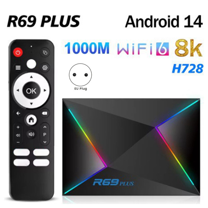 B50B-For Android14 R69 Plus Tv Box H728 Wifi 6 IPTV HD 8K Smart Octa-Core ARM Cortex A55 5G