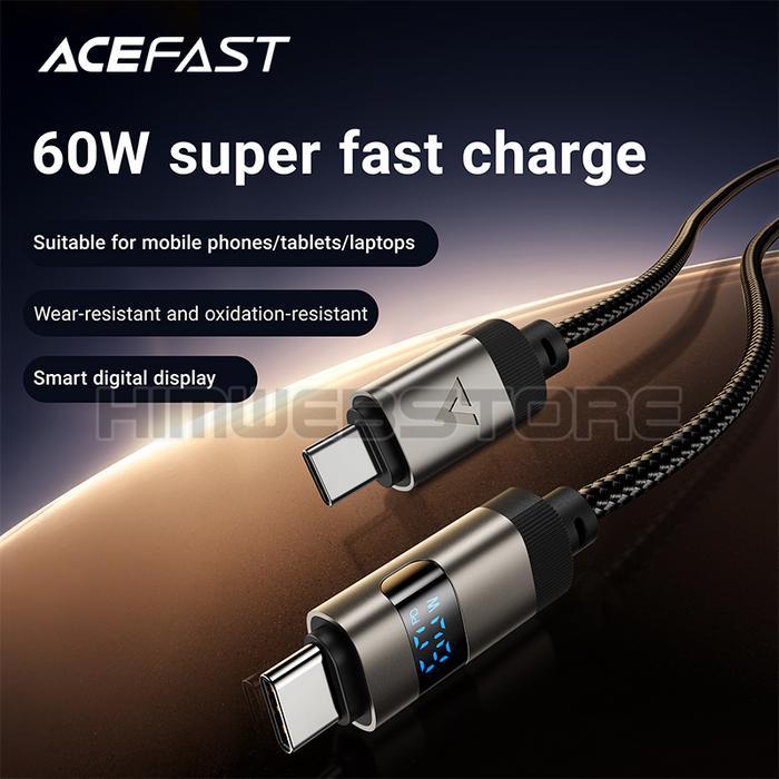 Kabel Data USB Type C to Type C 60W LED Display Nylon Braided 1.2m
