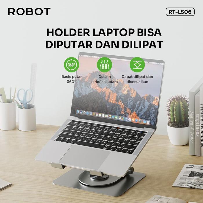 TERLARIS ROBOT RT-LS06/LS06S Rotateable 360 Holder Laptop Aluminium Alloy Liftable BISA GRAB