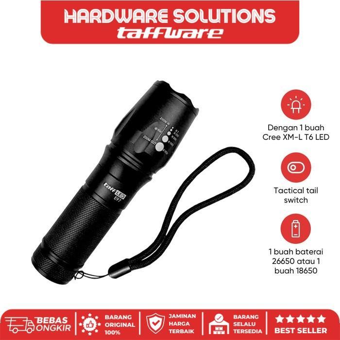 TAFFLED Senter LED Cree XM-L T6 26650 5000 Lumens - E97