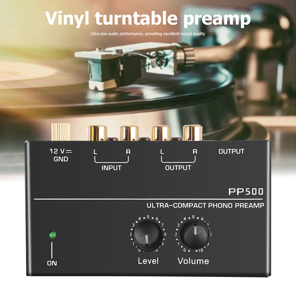 Phono Preamp Pre Amp Preamplifier Audio Amplifier with Level Volume Control RCA Input Output 1/4"