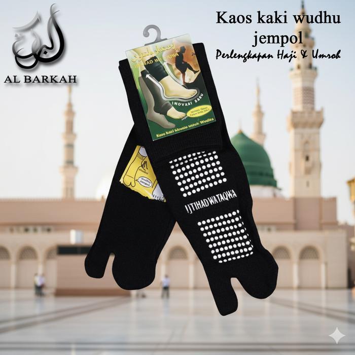 Al Barkah Kaos Kaki Wudhu Jempol Anti Slip Ijtihad Wanita Dewasa Motif Hitam Putih Cream