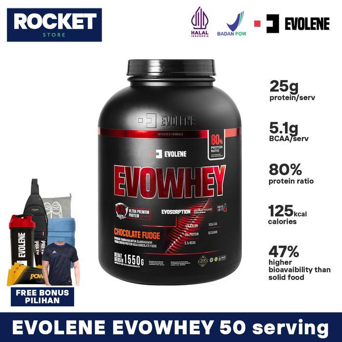 Evolene Evowhey Whey Protein Concentrate With Isolate 1750 Gram - 50 Sachet Suplemen Fitness Tinggi