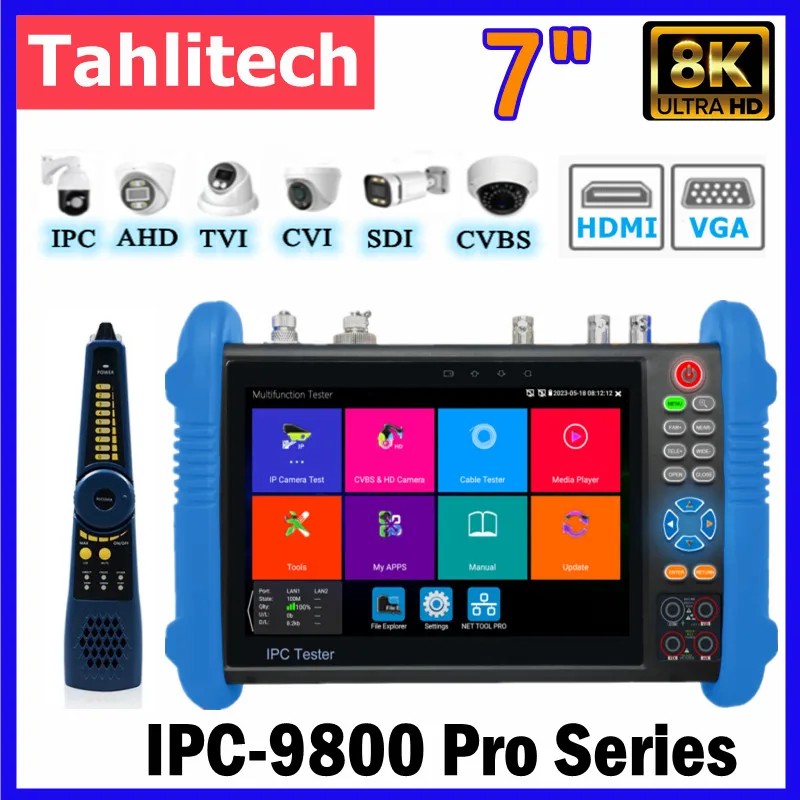 CCTV Camera Tester IPC-9800CLMOVTADHS Pro Network Cable Test Monitor Ip Tester 8K 7" Portable IP
