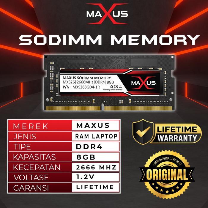 (READY TERBARU) RAM MAXUS LAPTOP DDR4 8GB 2666 MHZ PC 21300 SODIMM GARANSI RESMI