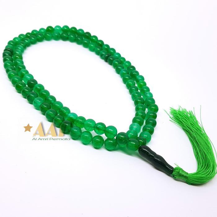 Tasbih Batu Giok Hijau Asli 99 Butir Dimensi Batu 8 Mili / Tasbih Batu Akik / Tasbih 99 Tbk