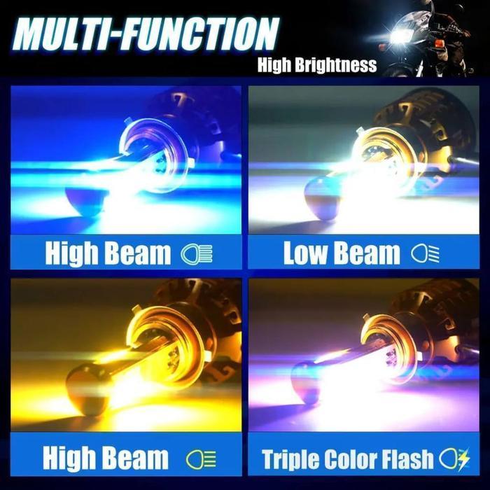 Lampu Led H4 3 Sisi 3 Warna Putih Kuning Biru Super Terang Lampu Depan Led 3 In 1 Waterproof