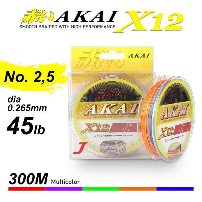 Senar PE AKAI X12 300M PE 0.8 s/d PE 5 Multi Color Senar PE Japan Strands
