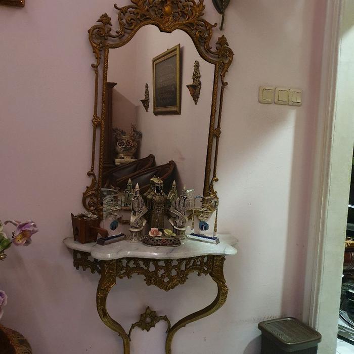 set meja rias cermin kuningan antik meja marmer eropa. tersedia 1 kuning marmer putih salur abu2. 2 