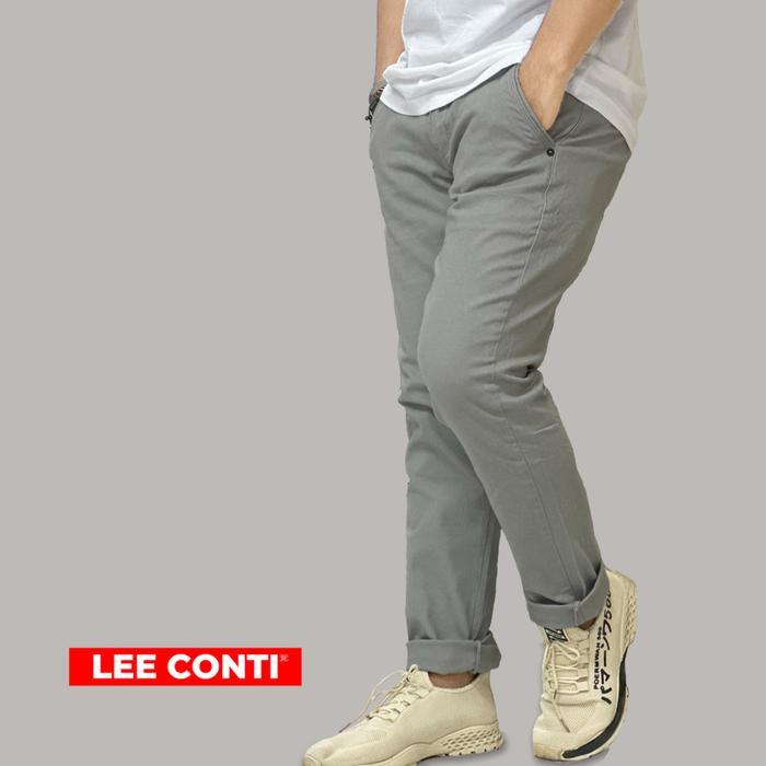 LEE CONTI Celana Panjang Pria Chinos Basic - Abu-abu, 27