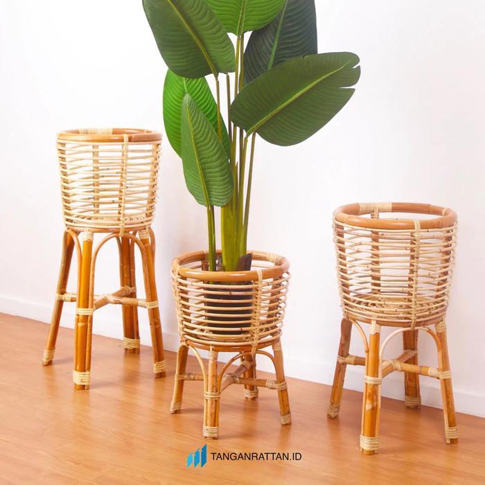 Penawaran Terbatas! Standing Pot Rotan + Cover Pot Rotan Finishing