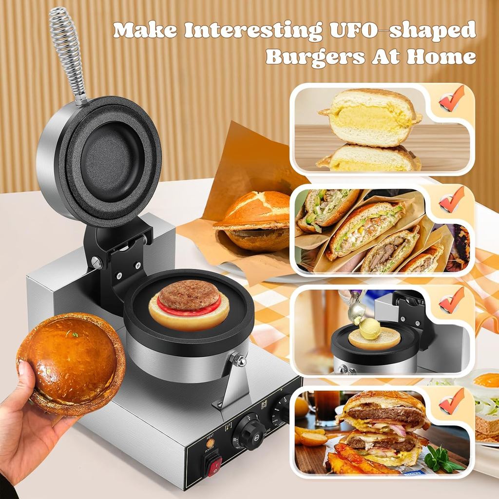 AK13 Commercial UFO Burger Waffle Maker Ice Cream Filling Burger Machine Hamburger Waffle Maker