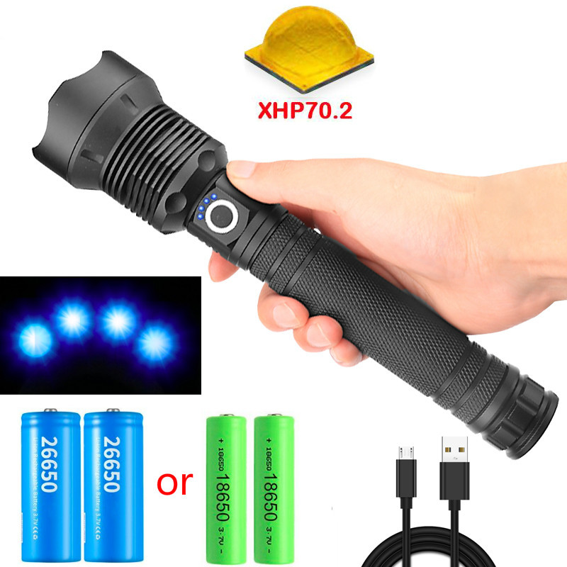 90000 Lumens LED Flashlight XHP70.2 USB Zoomable 3 Mode Torch XHP70 XHP50 18650 26650 Waterproof