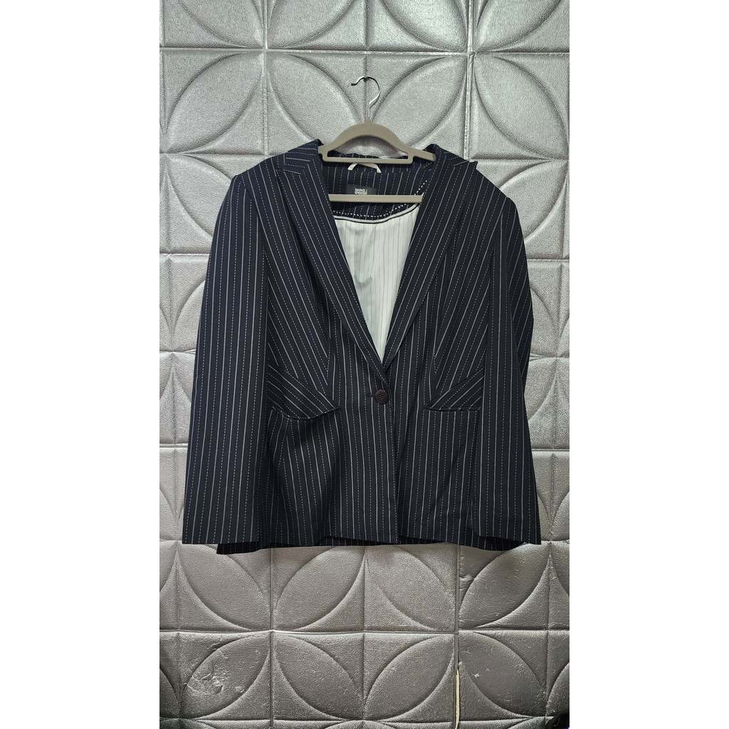 preloved marks and spencer striped dark grey and white blazer