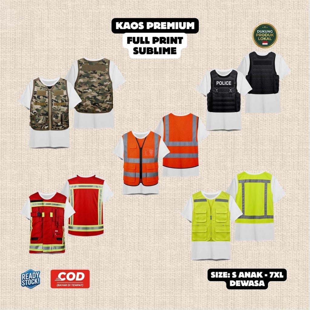 Kaos Rompi Polisi Satpam Parkir Damkar Tentara Proyek Anime Full Printing Keren | Baju 3D Anak dan D