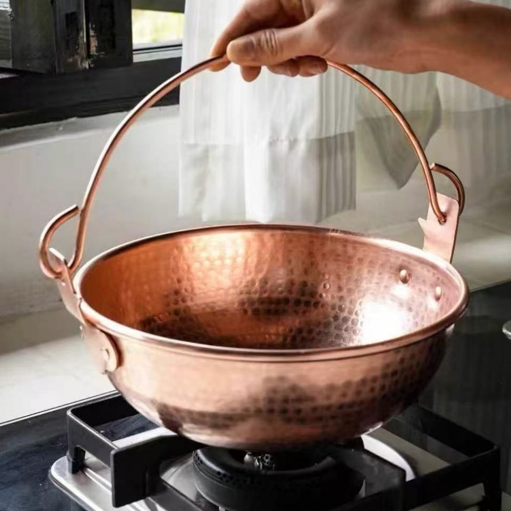 Vintage Copper Hanging Pot,Outdoor Camping Thickened Pot Cooking Utensil Simmering Pasta