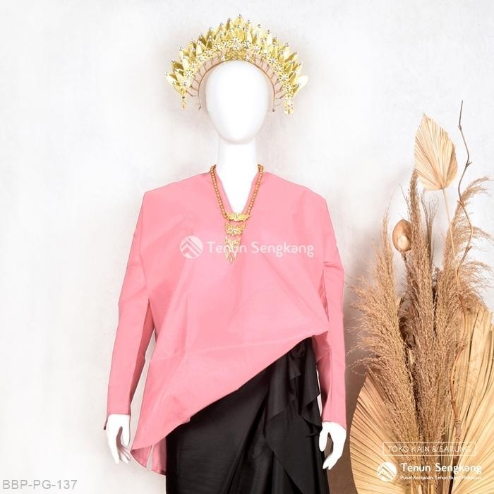 TERMURAH Baju Bodo ABugis Makassar Dewasa Polos Tokko Asli Lengan Panjang Pink Pucat - Tenun