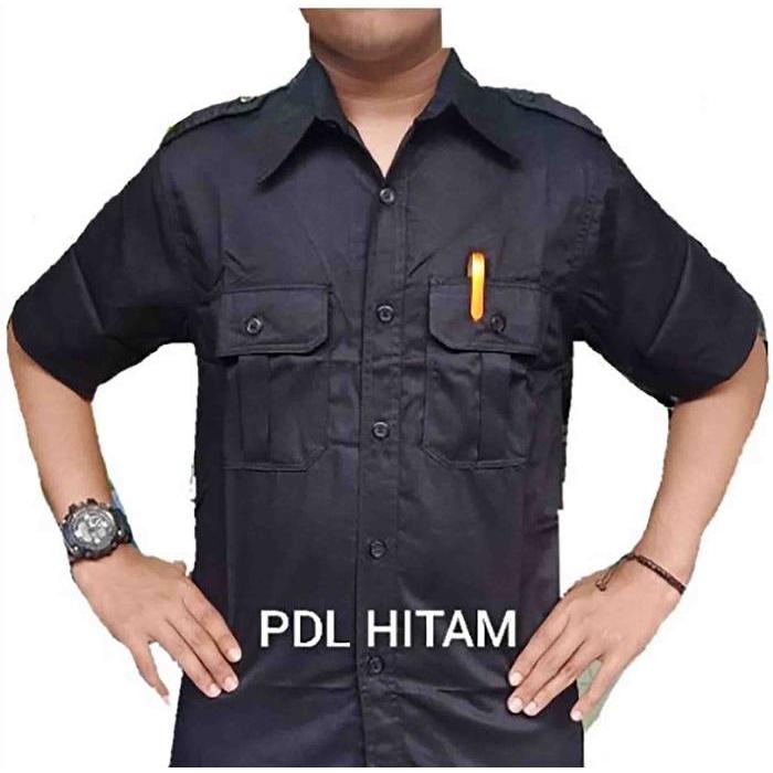 PDL Seragam Lapangan Kemeja PDL Lengan Pendek Pria Bahan American Drill - Hitam, S Seragam PDL / Baj