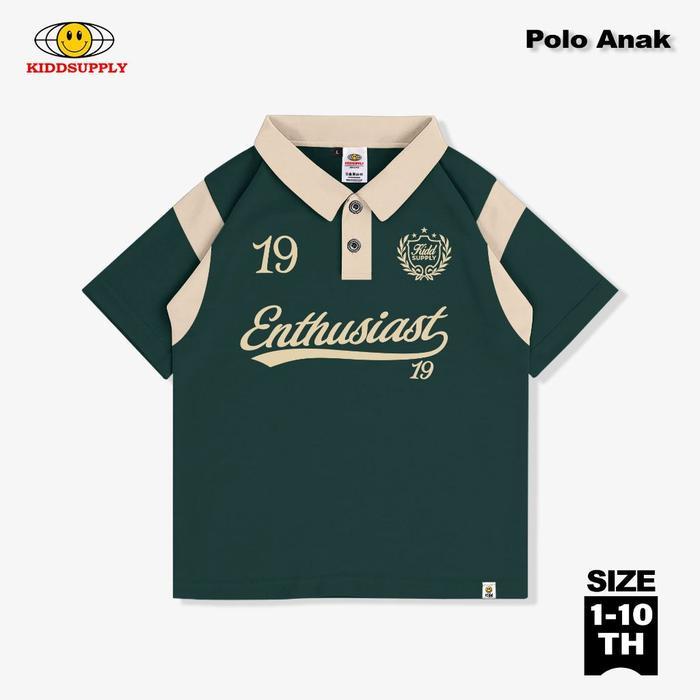 KiddSupply Polo Rugby Kaos Polo Anak Laki Model Rugby Lengan Pendek - Hijau Mocca, Ukuran S Shirt Ni