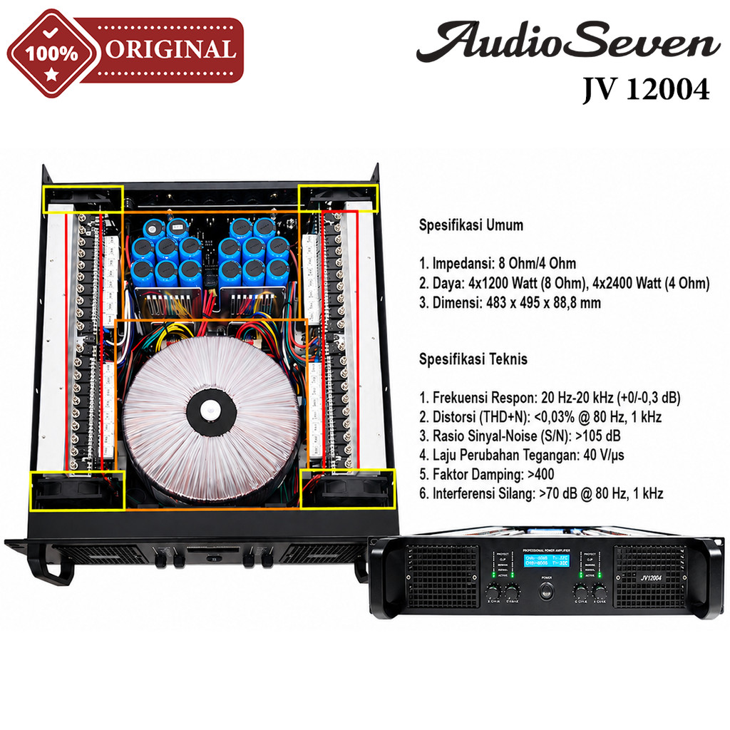 Power Amplifier 4 Channel AUDIO SEVEN JV12004 | JV 12004 Original 4 x 1200 Watt