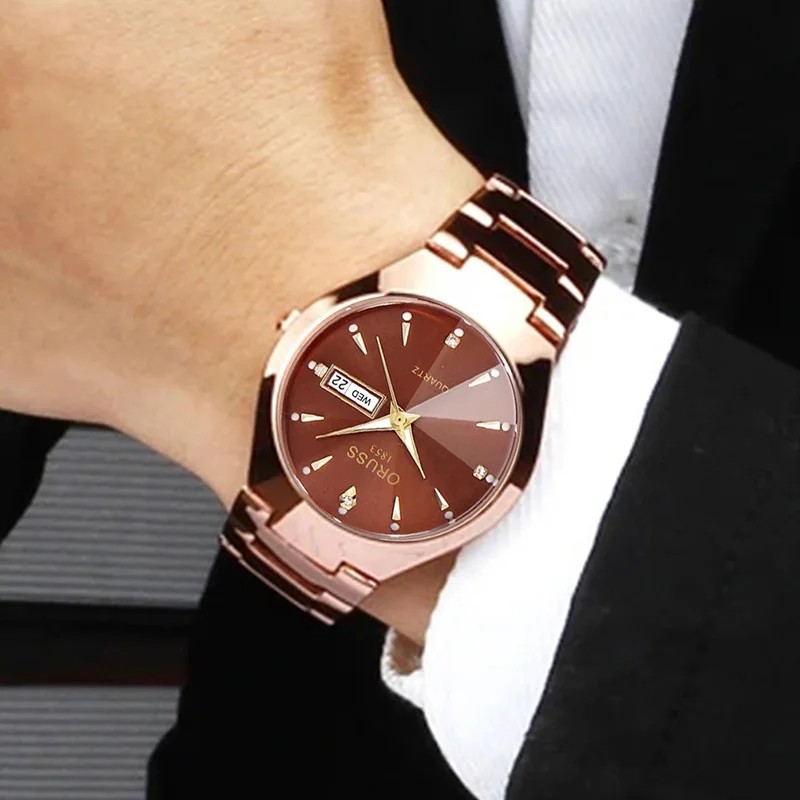 ORUSS Top Brand Men Watch High Quality Stainless Steel Waterproof Luminous Pointer Week Calendar Man