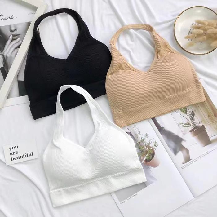 BRA519 Atasan Wanita Halter Neck Tali Leher Bra Tali Leher Busa Bra Tanpa Kawat Bh Tipis Kemben