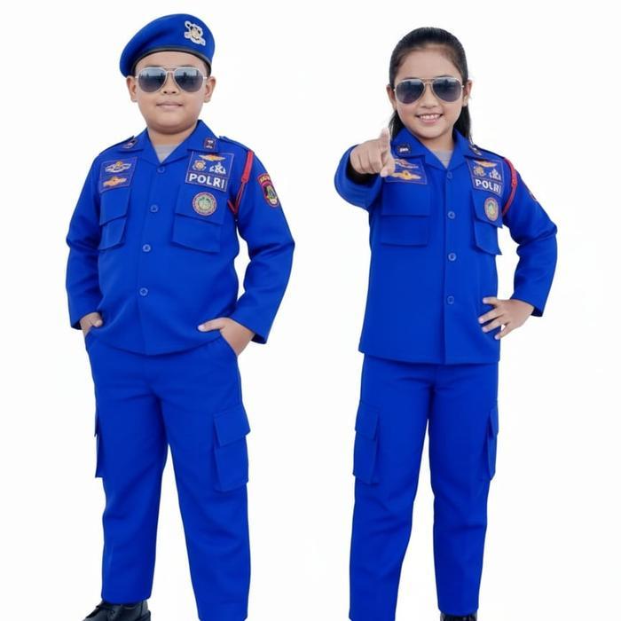 PR0M0 PDL Airud Polri Baju Karnaval Anak Pol Airud Warna Biru Komplit Emblem & Aksesoris Kostum