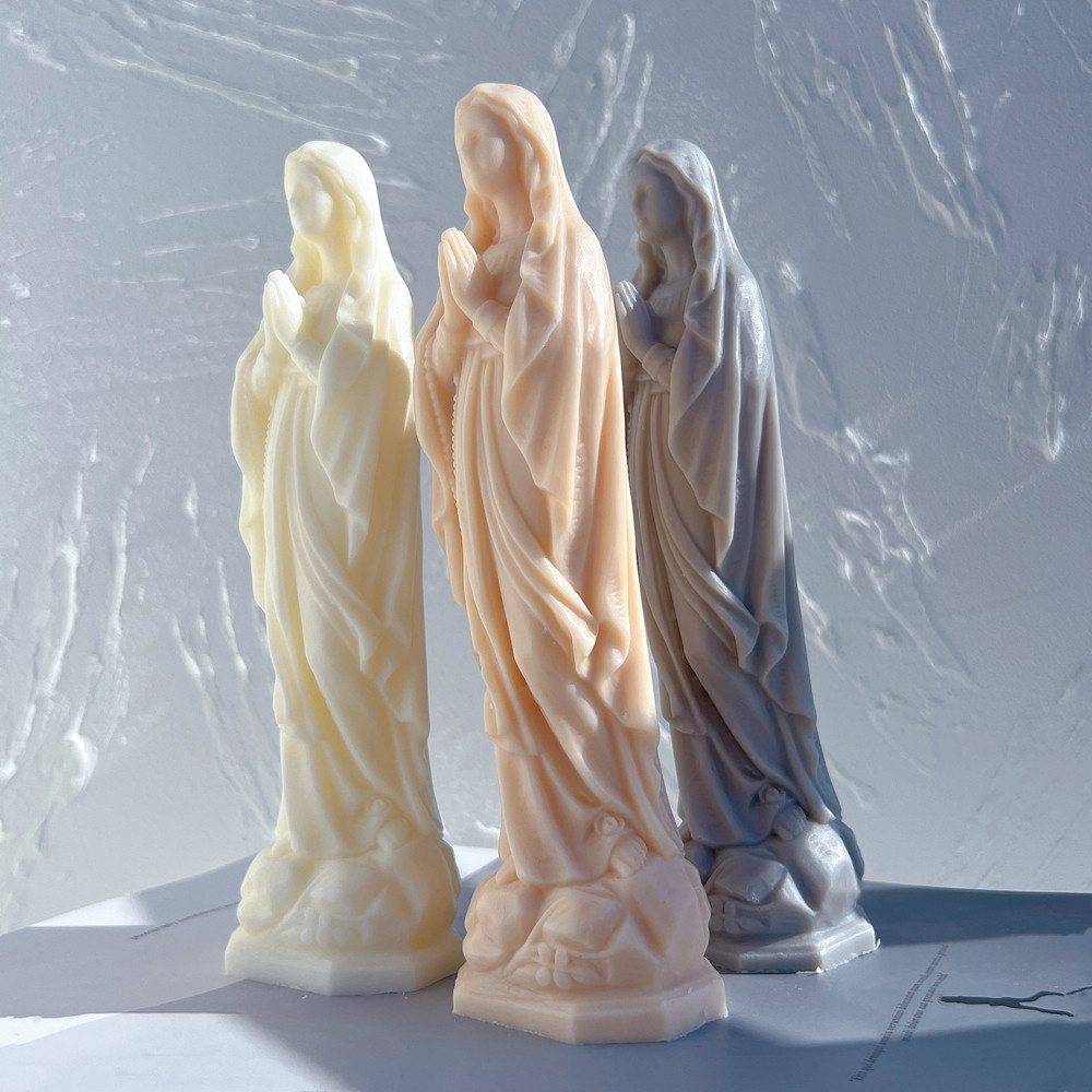 Virgin Mary Statue Candle Silicone Mold Catholic Blessed Virgin Mother Mary Figurines Candle Mould