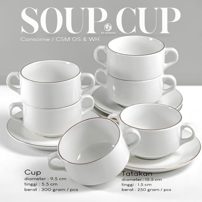 Vicenza Luminarc - Mangkok Soup dan Tatak keramik Consomme Cup & saucer / Soup Cup + Saucer lis mas