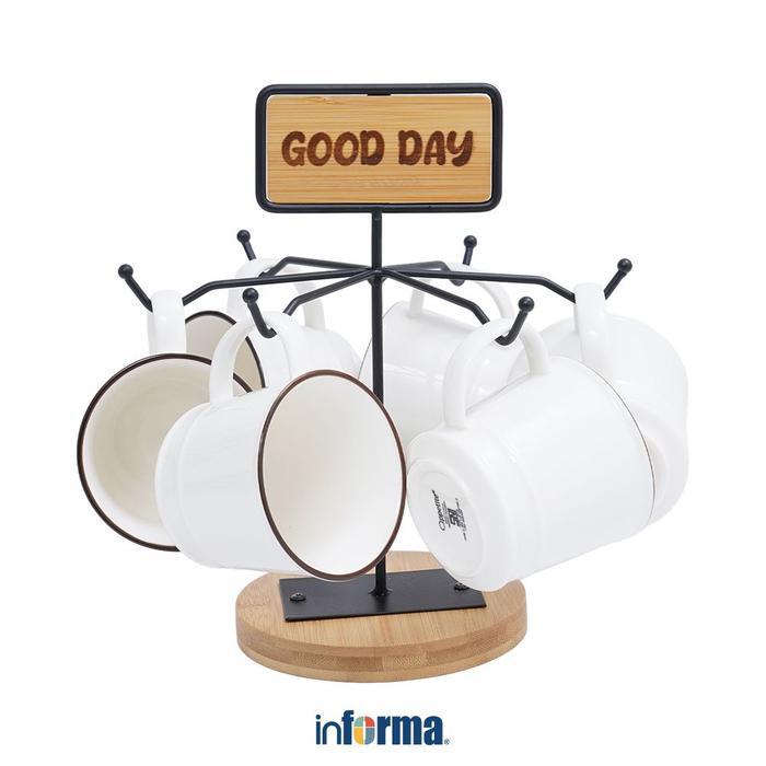 Informa Appetite Set 6 Pcs Maimi Mug Dengan Rak - Putih Gelas Cangkir Minuman Kopi Teh Pajangan